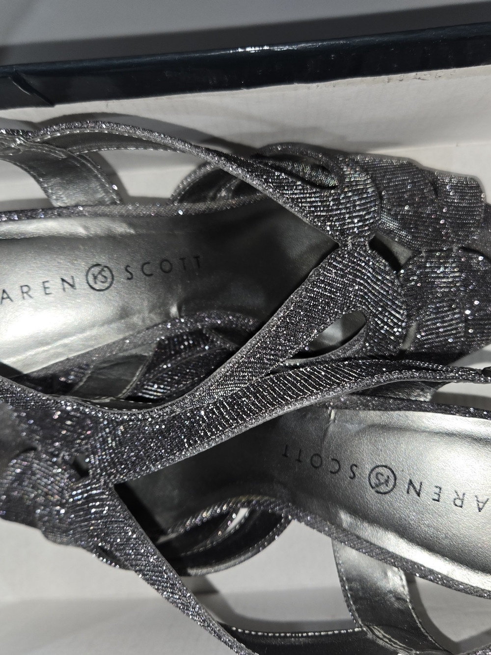 Karen Scott Sparkle Strappy Slingback Heels - Silver
